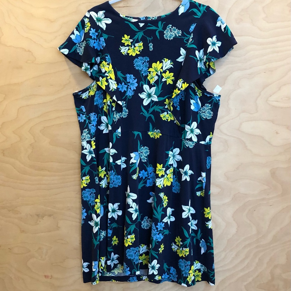 Draper James Floral Cap Sleeve Dress Navy Blue 100% Pima Cotton.Women XXL.